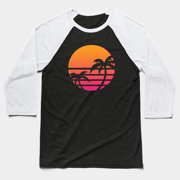 Outrun Tropical Sun Baseball T-Shirt by NeonSunset